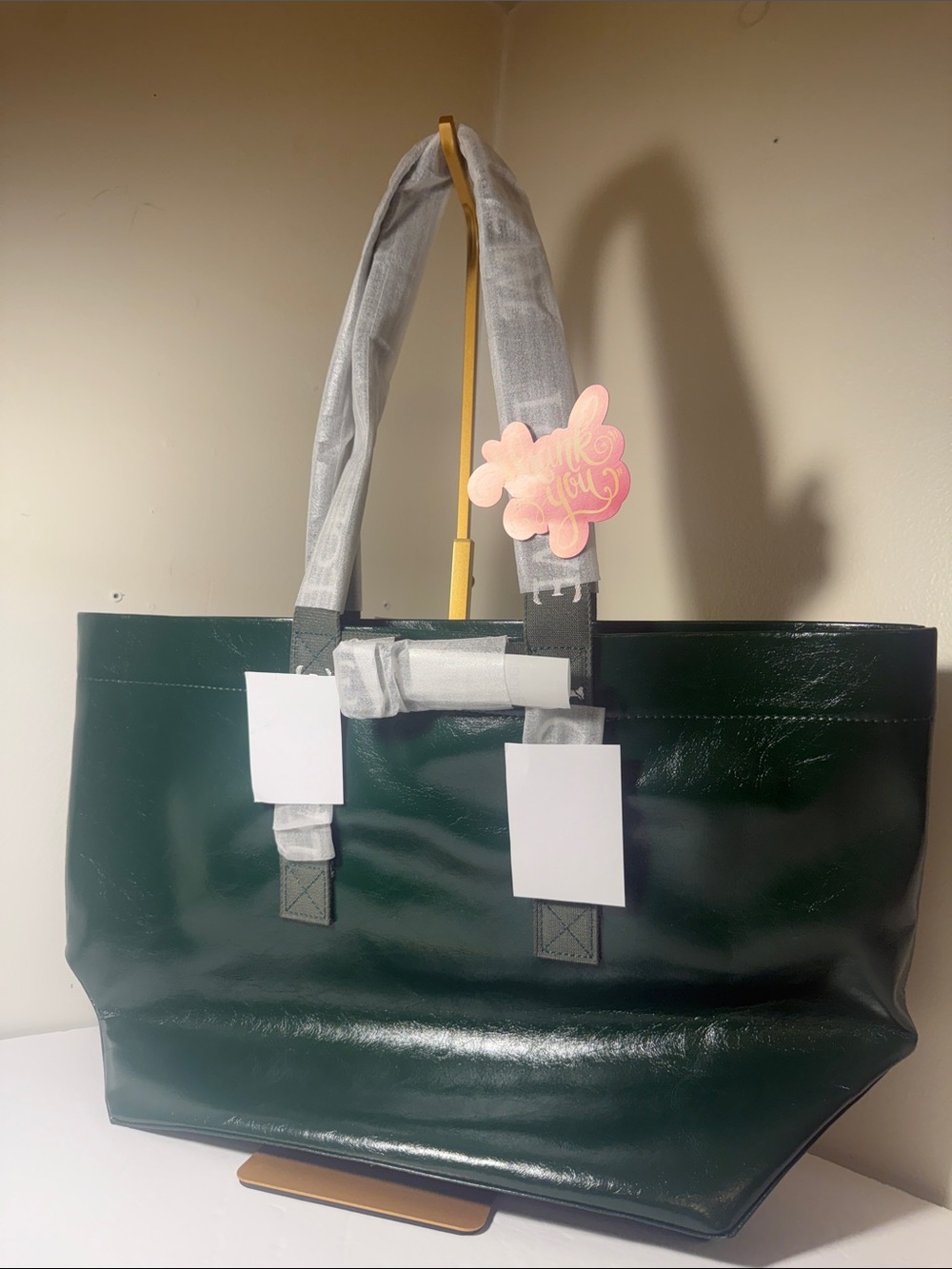 Glossy Deep Green Women's Tote Bag with Dual Shoulder Straps
